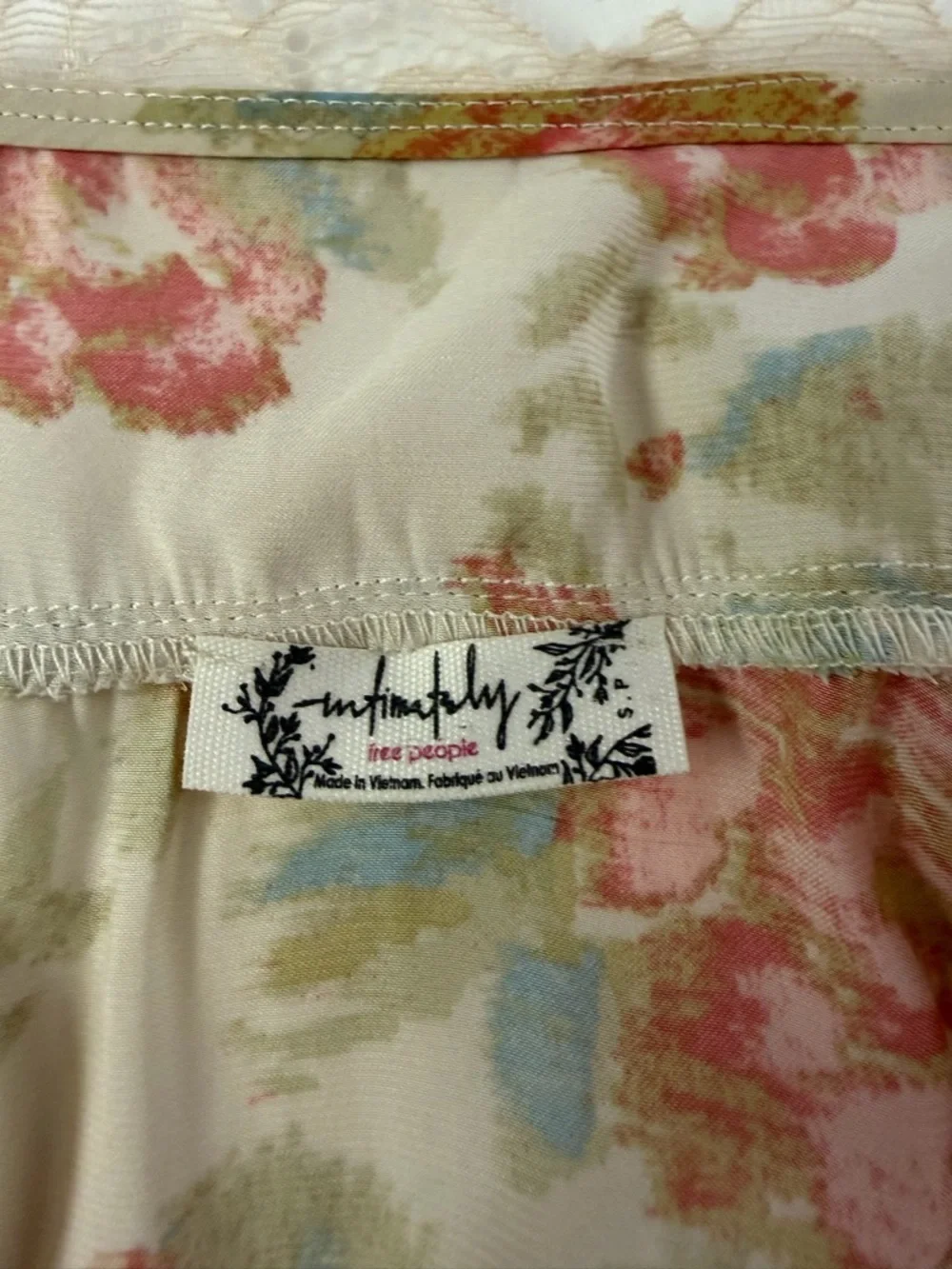 FREE PEOPLE‎ First Date Slip Dress Floral Lace Satin Cream S